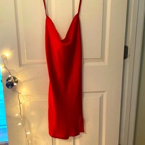 Red satin mini dress